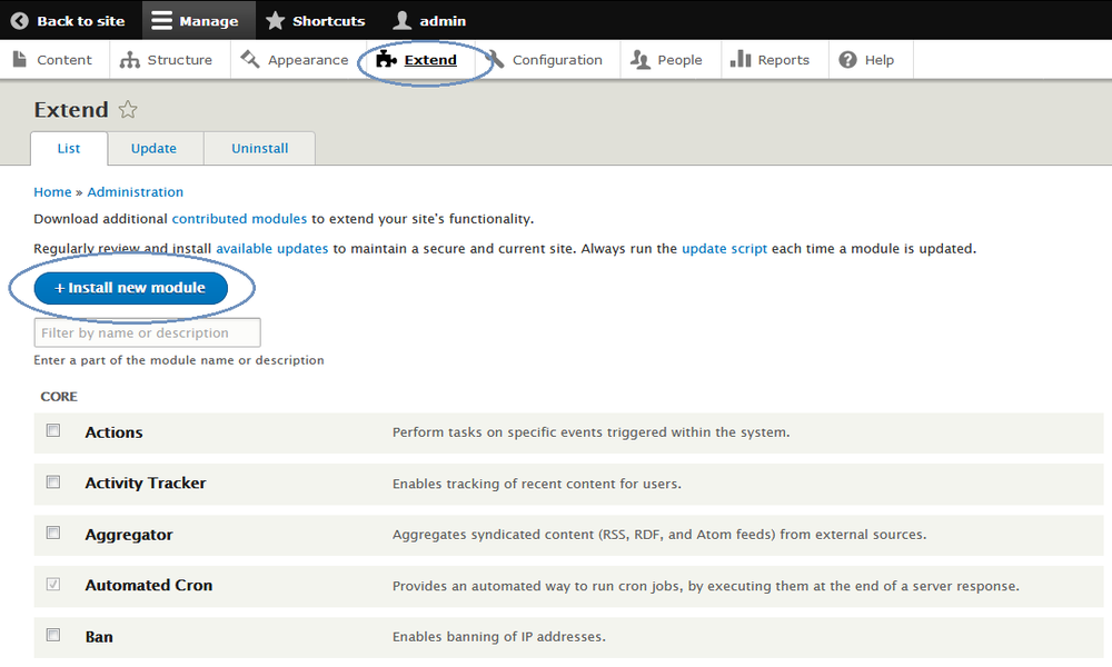 Drupal module horizontal scrolling announcement install new module