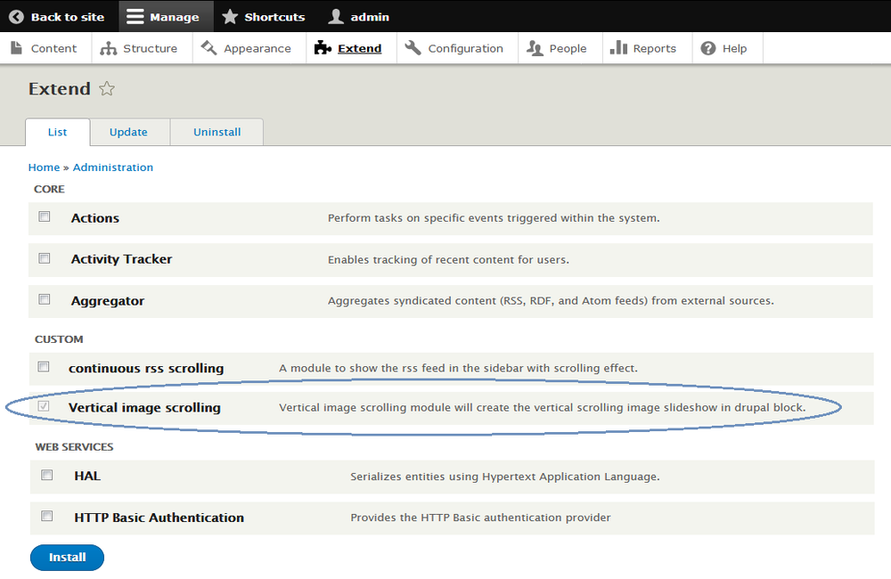 How to enable vertical image scrolling drupal module