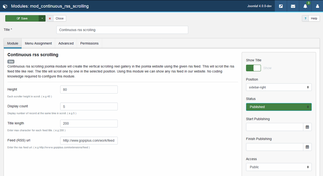 Continuous rss scrolling joomla module