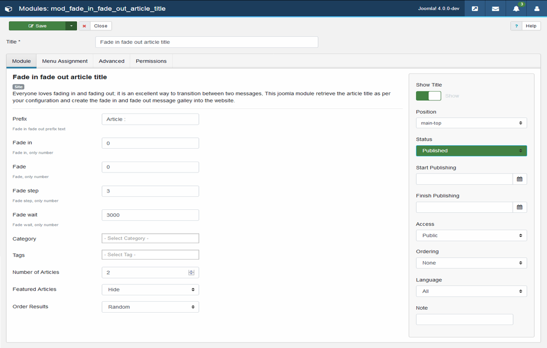 Fade in fade out article title Joomla Module