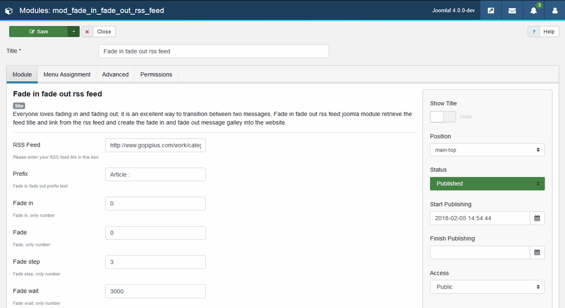 Fade in fade out rss feed Joomla Module