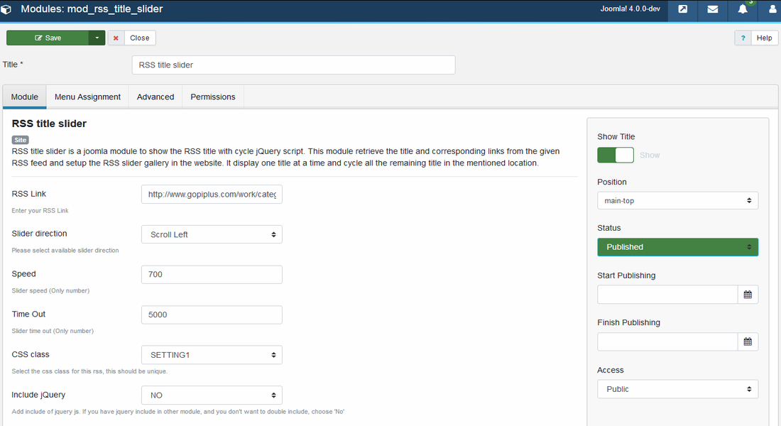RSS title slider Joomla Module