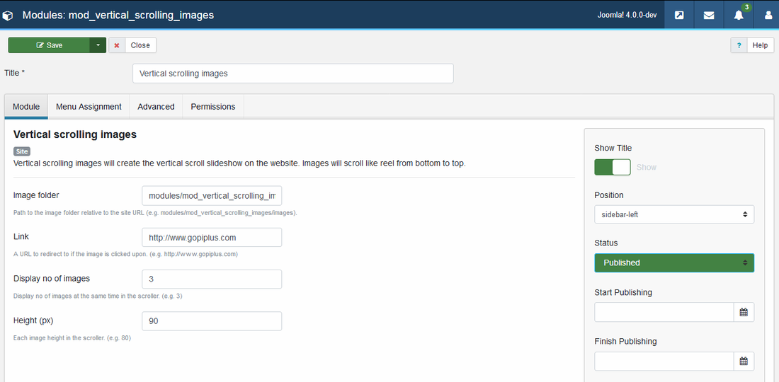 Vertical scrolling images Joomla module