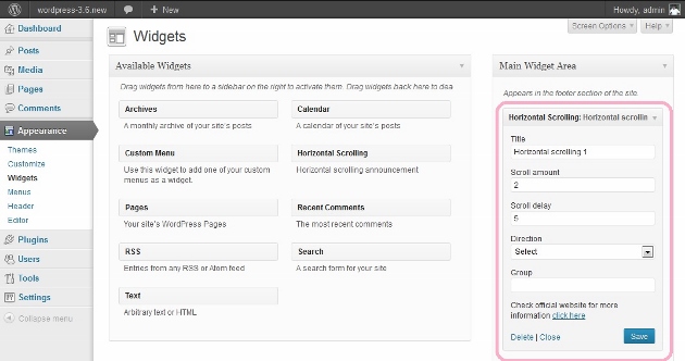 Horizontal scrolling announcement wordpress plugin