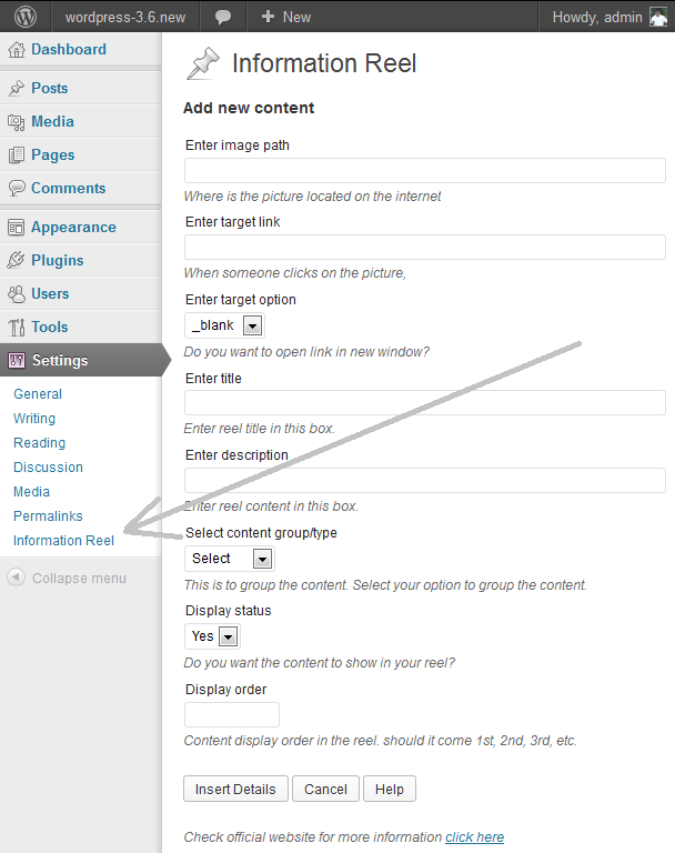 Information Reel wordpress plugin add edit form