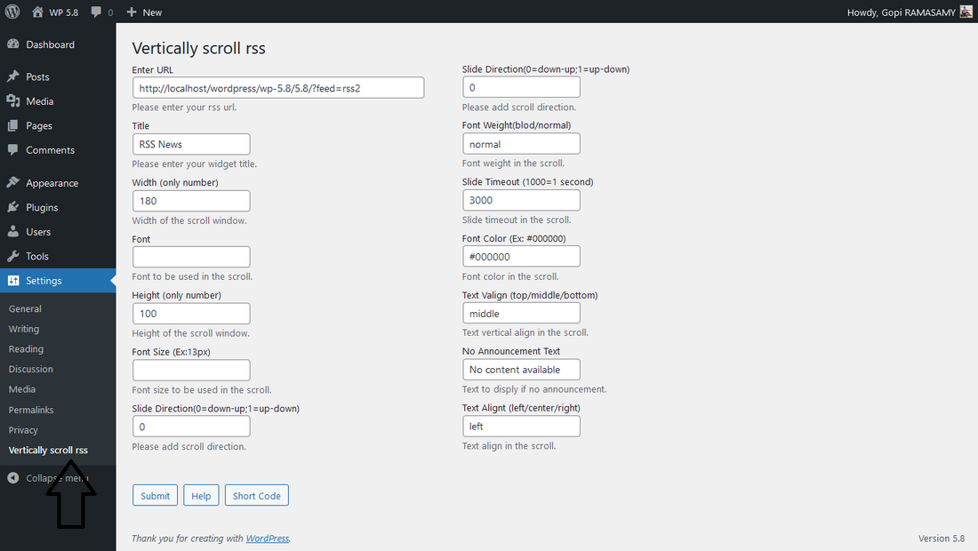 Vertically scroll rss feed WordPress plugin