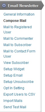 Email newsletter menu