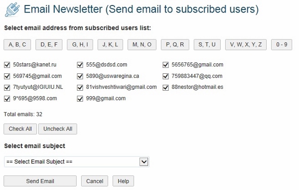 Send Mail to Subscribed Users