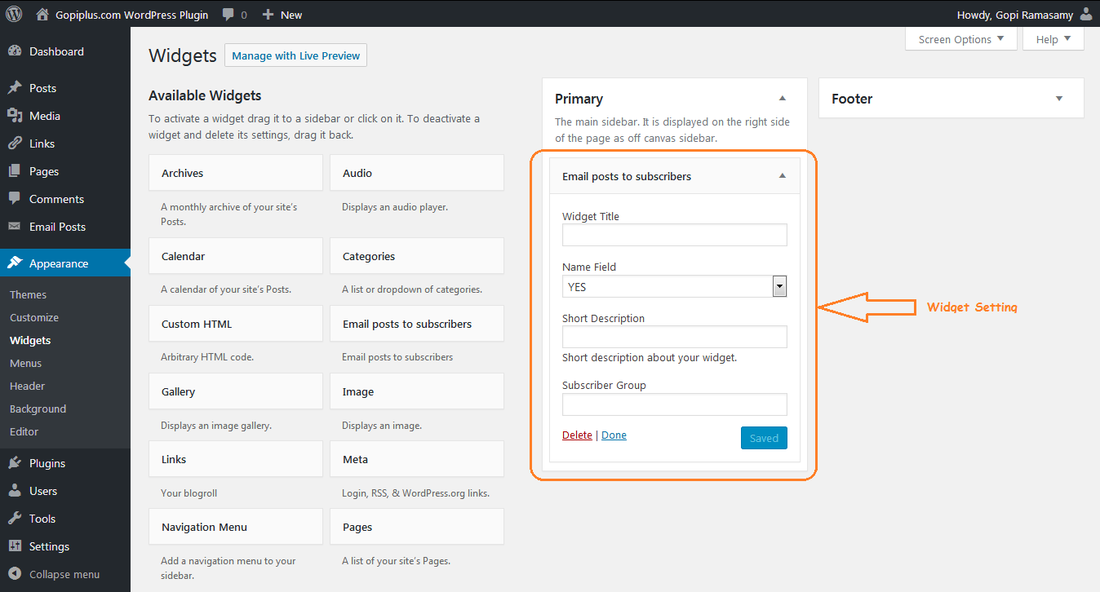 Email posts to subscribers plugin Subscription Widget