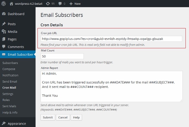 email subscribers cron page